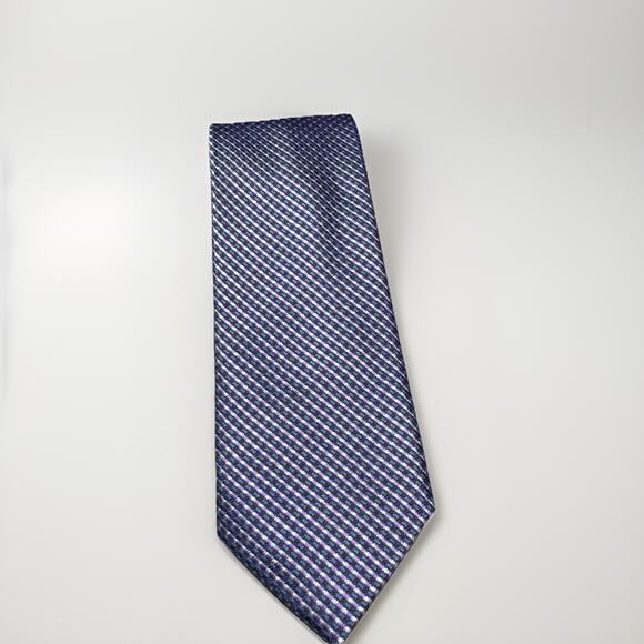Pronto Uomo 100% Silk Tie Platinum Purple & Blue Check Hand Made 3.5” x 60” - Picture 3 of 7